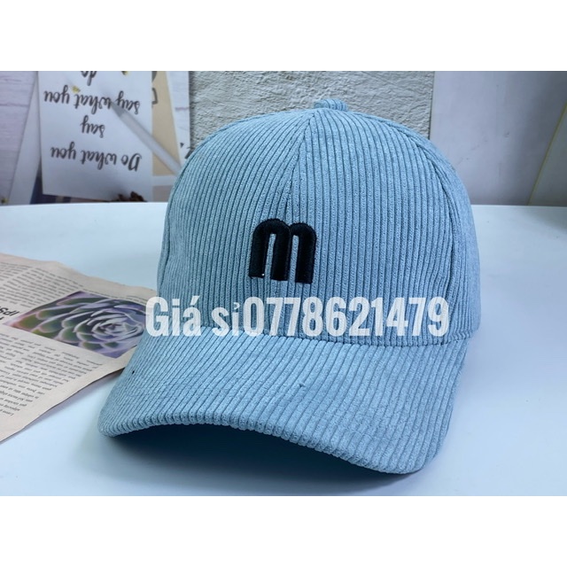 mũ kết lưỡi trai - nón lưỡi trai hàn quốc nhung đũa thêu Chữ M trend thời trang