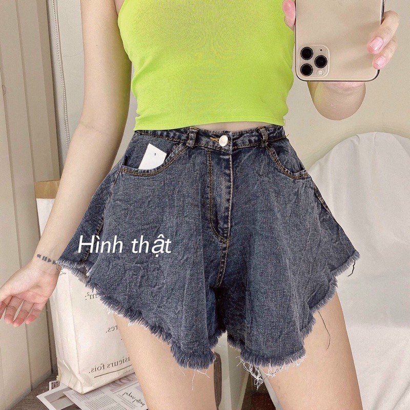 Quần shorts jeans xoè ống siêu rộng có may kèm lót bên trong - S0U