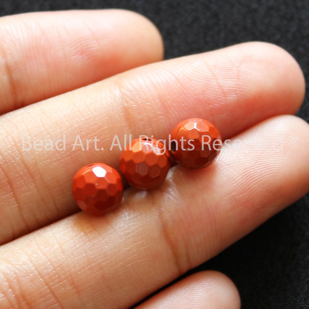 [3 Hạt] 6MM Red Jasper Nâu Đỏ 6mm Loại AA Giác Cắt, Đá Phong Thuỷ, Chuỗi Hạt