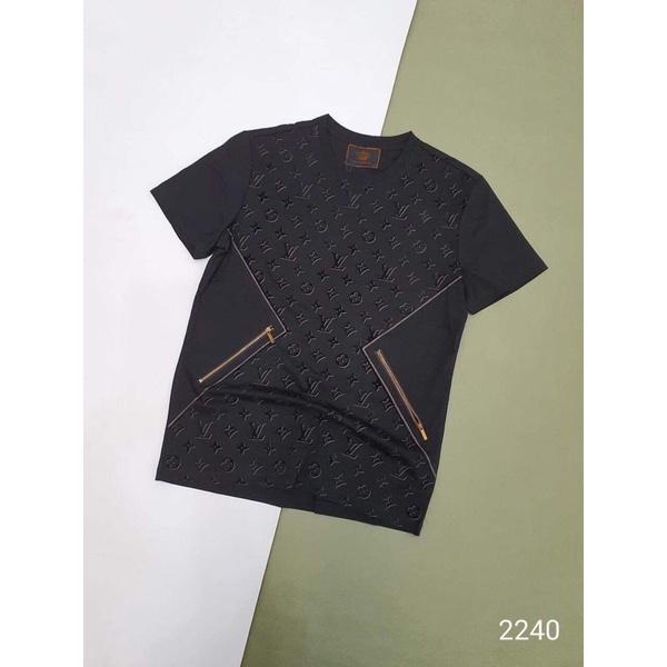 Áo phông nam LV vân nhung phối khoá 2240-3475, áo thun nam nữ cotton hè siêu mát