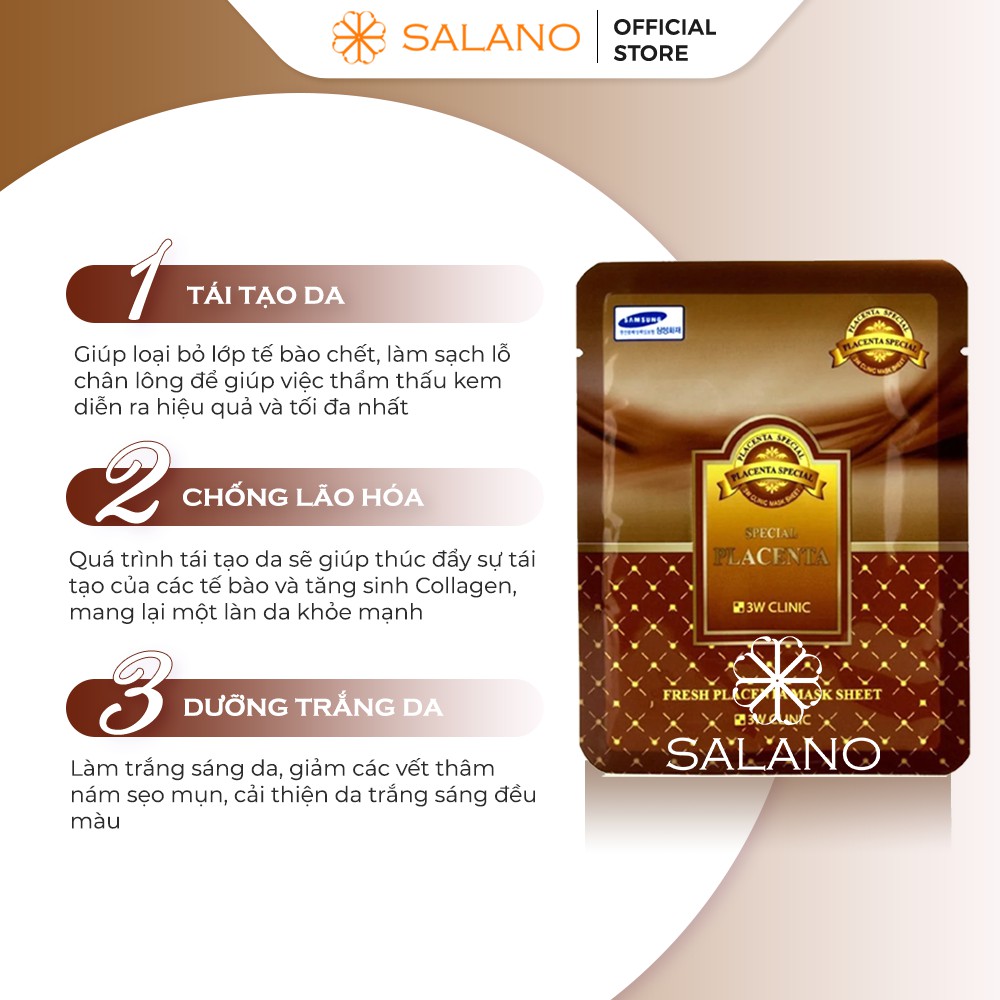 Mặt nạ nhau thai cừu chống lão hóa Hàn Quốc dưỡng da giảm mụn mờ thâm 3W CLINIC SALANO MNSLN08 | BigBuy360 - bigbuy360.vn