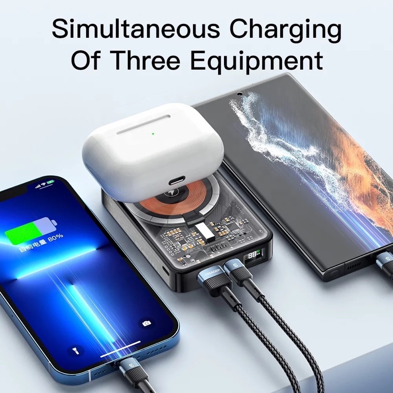 Pin sạc dự phòng không dây WEKOME tích hợp sạc nhanh PD20 W 10000mAh trong suốt