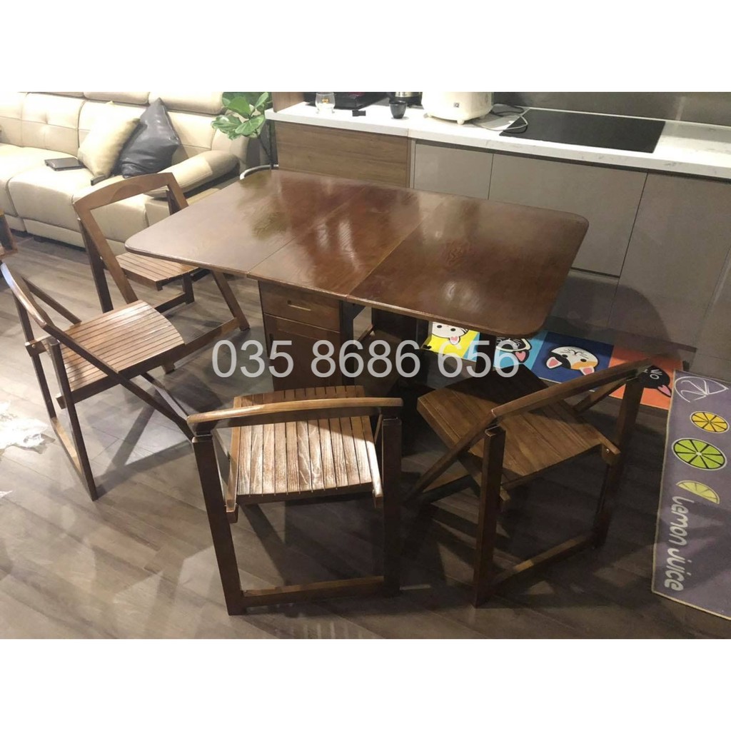BÀN ĂN THÔNG MINH GỖ SỒI TỰ NHIÊN +4 ghế