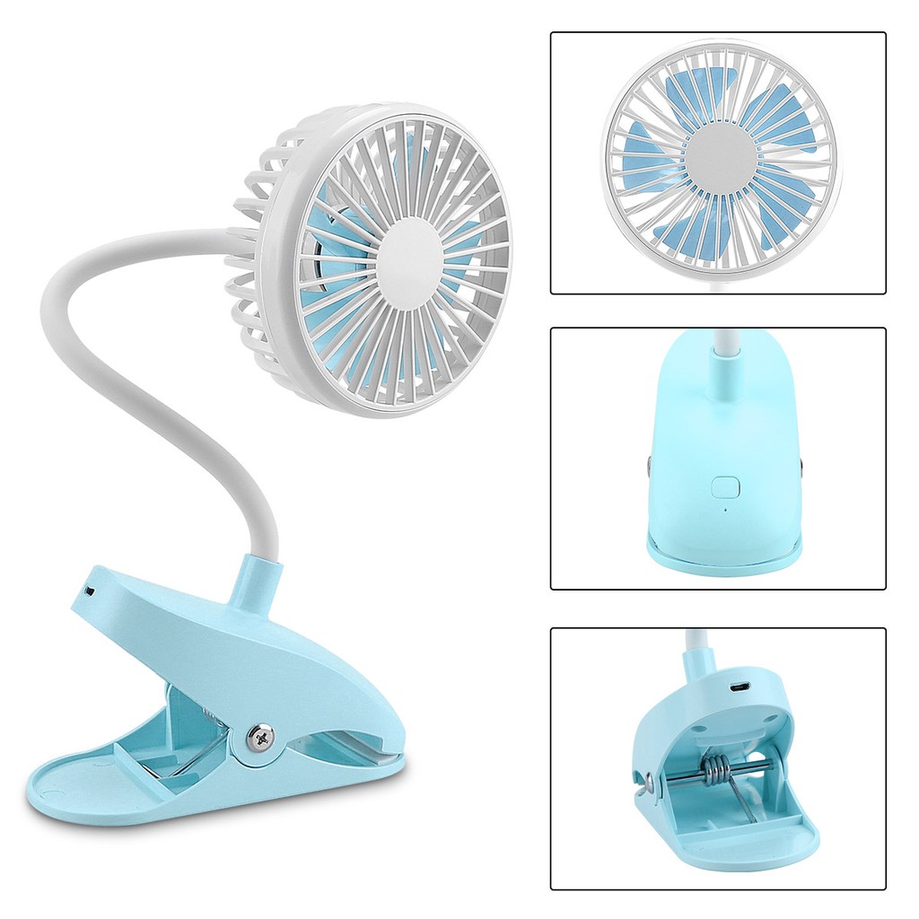 Quạt mini kẹp bàn hoặc nôi em bé có thể sạc lại tiện lợi và dễ thương kèm dây cáp USB | BigBuy360 - bigbuy360.vn