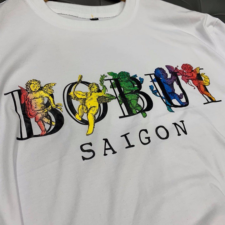 Áo thun bobui saigon form rộng nam nữ TRẮNG, unisex nam nữ, tay lỡ chất thun cotton, họa tiết thiên thần - Lee Hoàsaigon | BigBuy360 - bigbuy360.vn