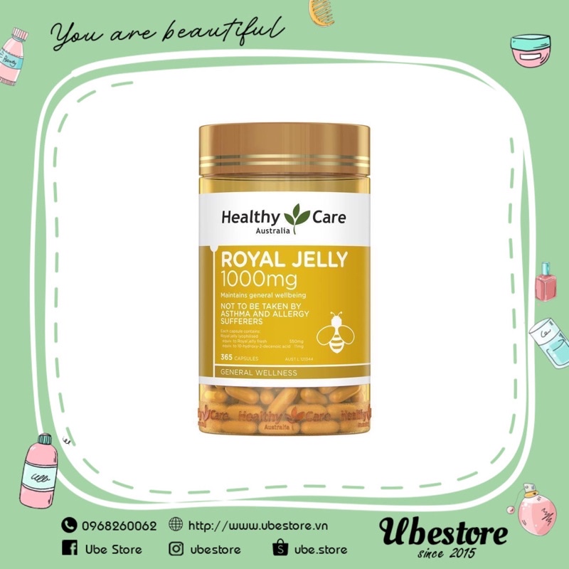 SỮA ONG CHÚA HEALTHY CARE ROYAL JELLY 1000MG LỌ 365V