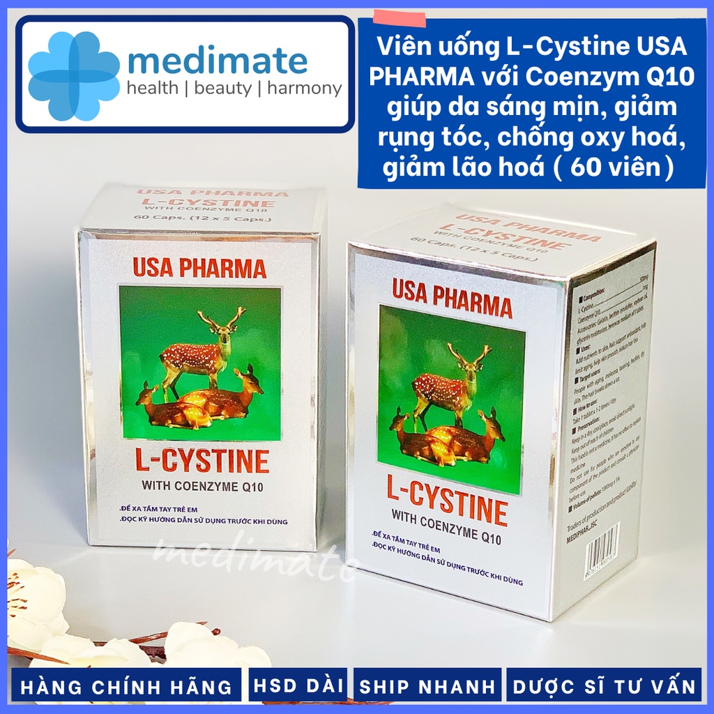 Viên uống L Cystine USA Pharma giúp giảm rụng tóc, da sáng mịn, ngăn lão hóa