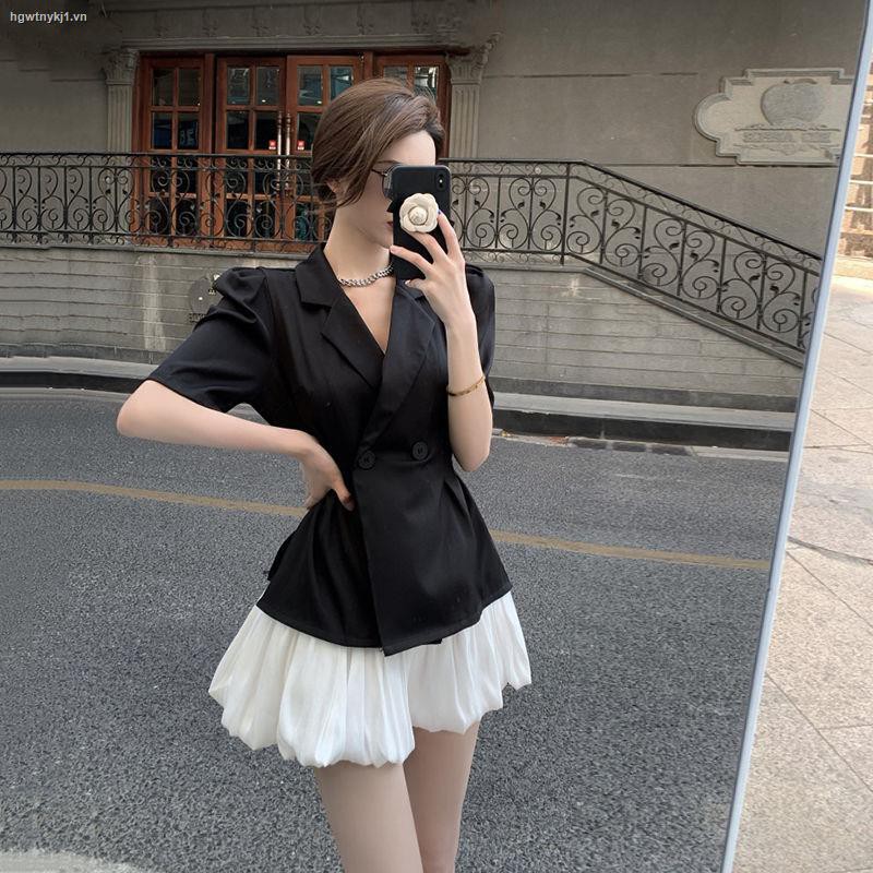 Summer women s suit jacket thin style temperament waist design sense new net red fried street black short-sleeved