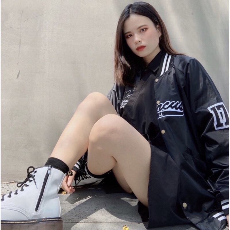 Áo khoác bomber nữ, thể thao ulzzang in macus áo sweater nỉ bông kiểu dáng thể thao form rộng unisex