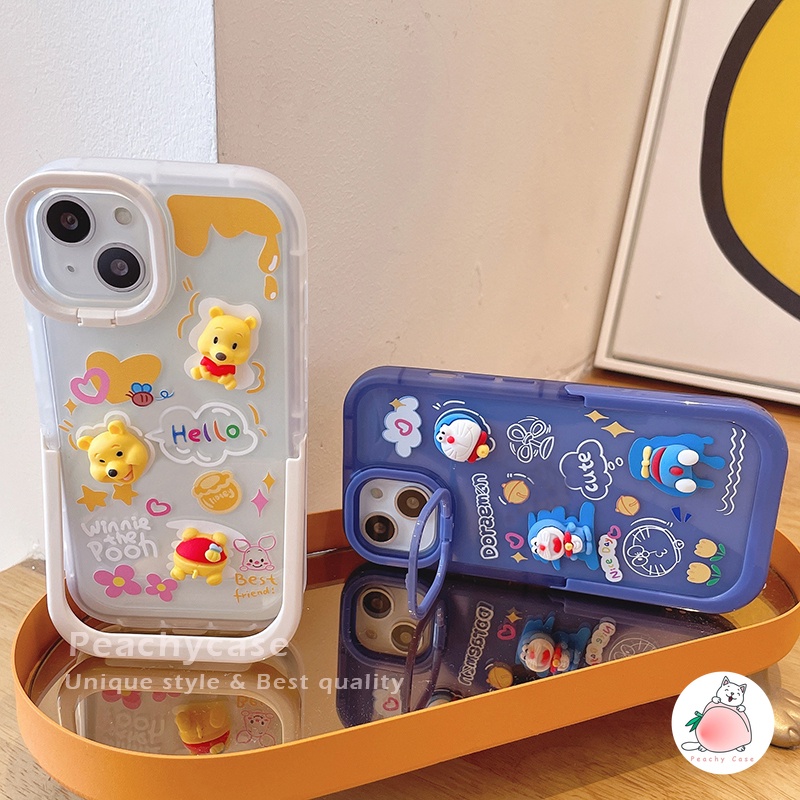 Ốp Điện Thoại TPU Mềm Có Giá Đỡ Phong Cách Hoạt Hình Winnie Pooh 3D Cho iPhone 14 13 12 Pro Max 11 Xr Xs Max X