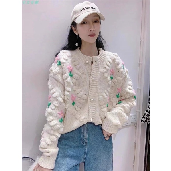 Áo len thêu hoa len cashmere mẫu mới 2022, áo len cardigan phong cách Châu Âu.