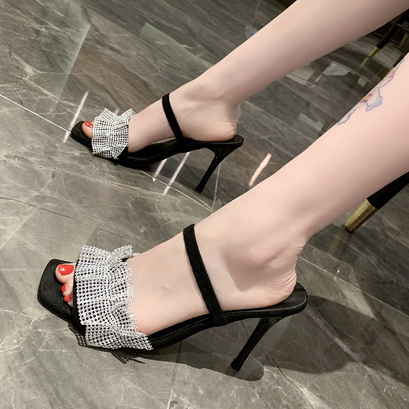 (ORDER) Guốc cao gót gót nhọn quai mảnh mũi vuông nhún bèo BIG SIZE 34-43