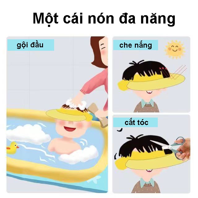 Mũ Gội Đầu Chắn Nước Cho Bé  Bảo Vệ Tai Khi Tắm, Chất Liệu Silicon Mềm Mại - Nón Tắm Trẻ Em Có Thể Điều Chỉnh Vòng Đầu
