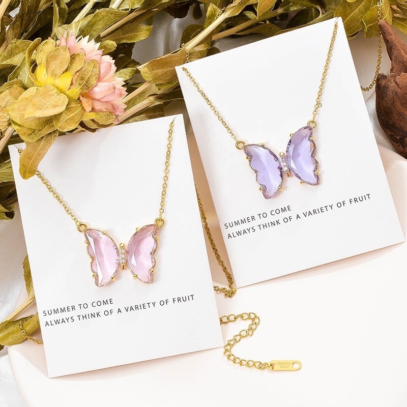 Vòng cổ Mặt Bướm Trong Suốt Đính Đá Pha Lê Nhiều Màu Phong Cách Hàn Quốc