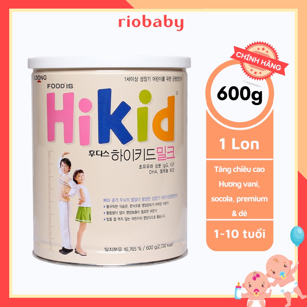 Sữa Hikid Vani, Socola, Premium, Dê tăng chiều cao đủ vị 600 Date mới - Riobaby