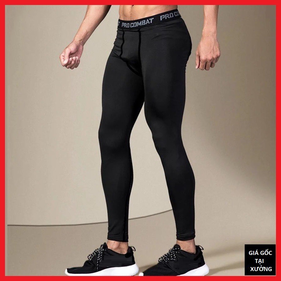 Quần Giữ Nhiệt Legging Combat Pro Thể Thao Tập Gym, Đá bóng,bóng chuyền,vv.. Nam Màu Đen Co Giãn 4 Chiều