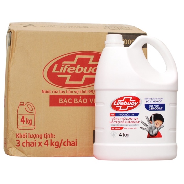 Nước rửa tay Lifebuoy Bạc bảo vệ/ Chuyên dụng can 4kg