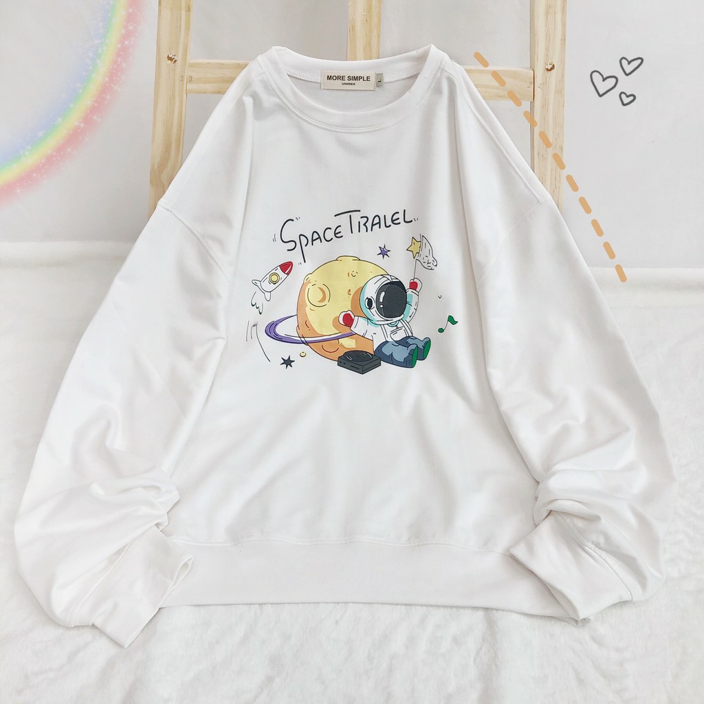 [Mã FATHANG5 giảm 10K đơn 50K] Áo Sweater Nỉ SPACE TRAVEL Form Rộng Ulzzang (Ảnh Thật)