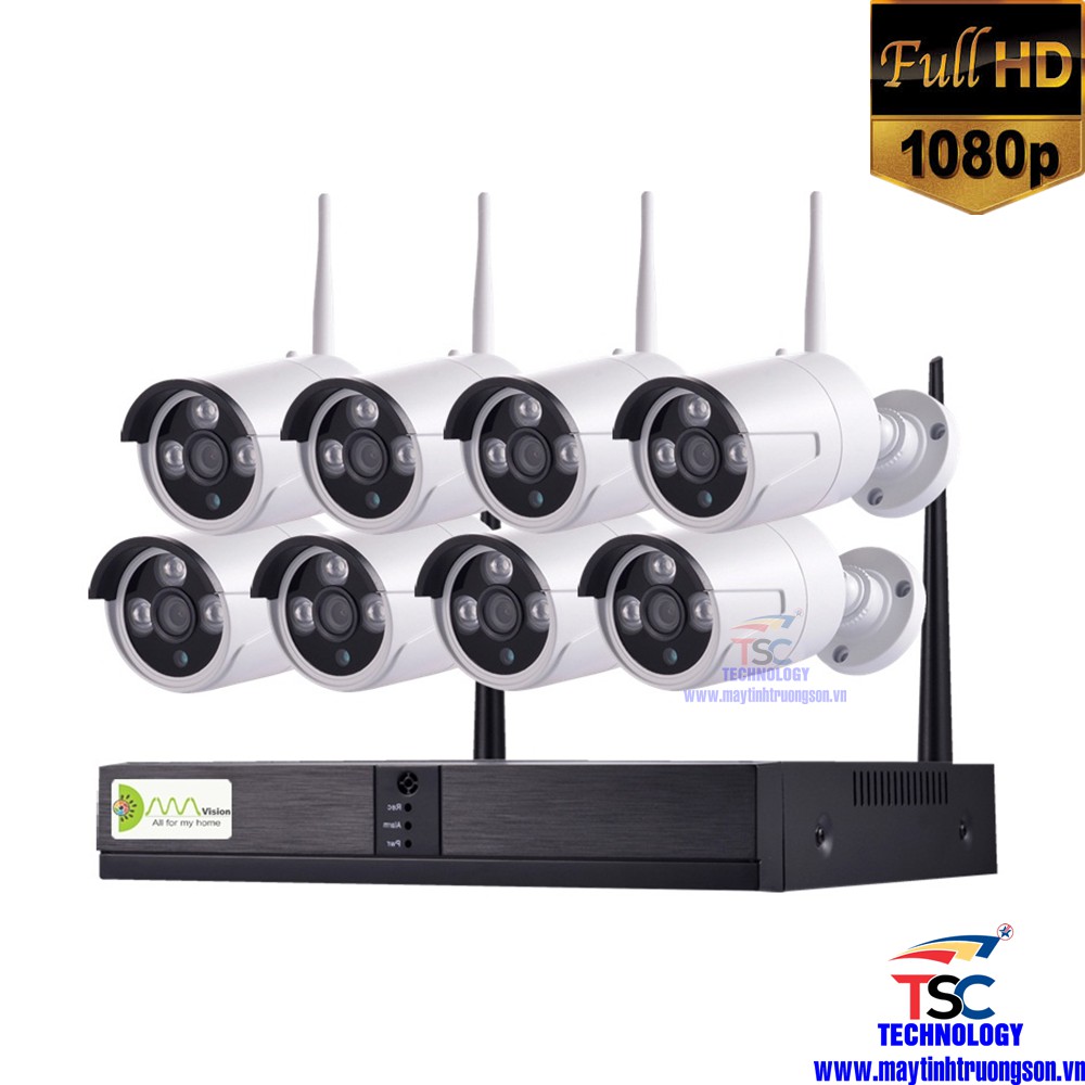 Bộ Camera KIWIVISION NVR8200 Wifi NVR Kit 8 Mắt Camera Thân Ống 2M Full HD 1080P