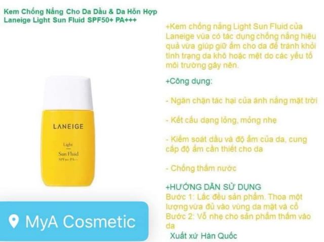 🎏Kem Chống Nắng Laneige Light Sun Fluid SPF50+ PA++ ( CAM KẾT 100% HÀNG THẬT)