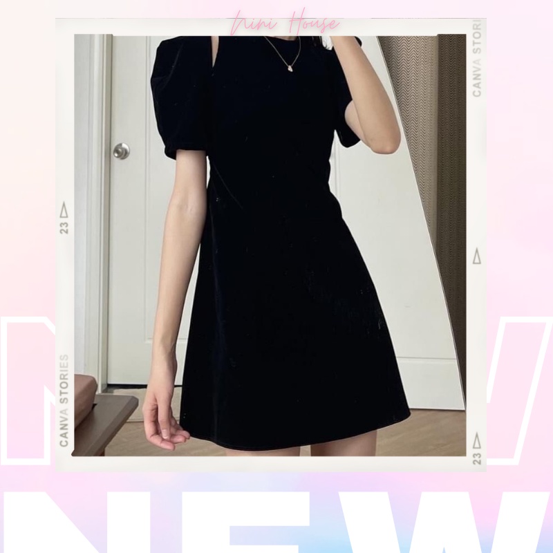 Váy nhung khoét vai tay bồng sang chảnh | BigBuy360 - bigbuy360.vn