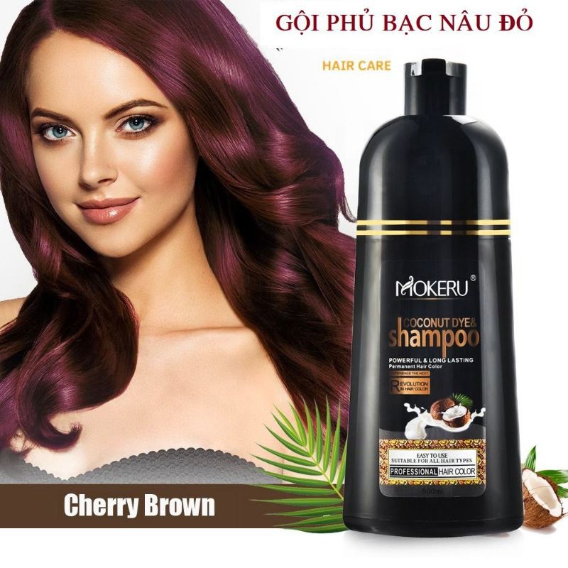 Dầu Gội Thảo Dược Phủ Bạc Màu Nâu Đỏ Cherry Brown MOKERU 500ML