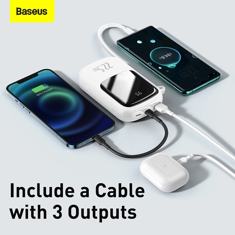 Baseus 20000mAh PD Fast Charging Portable Powerbank Built in Cables For Phone