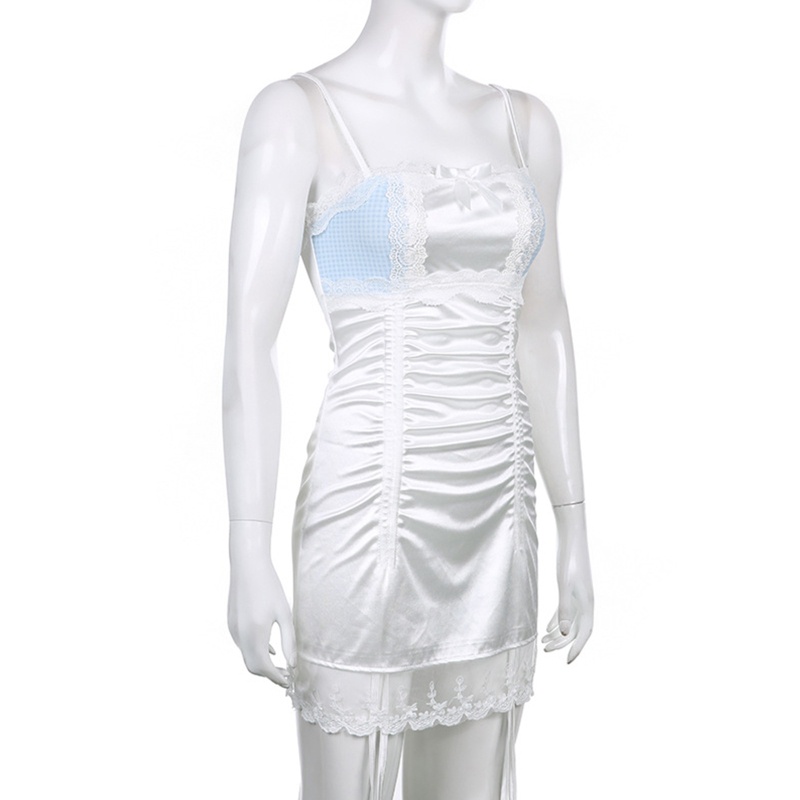 Brroa Đầm Dây Mảnh Phối Ren Xếp Ly Dây Rút Phong Cách Harajuku Lolita Gợi Cảm Ngọt Ngào Dễ Thương Cho Nữ