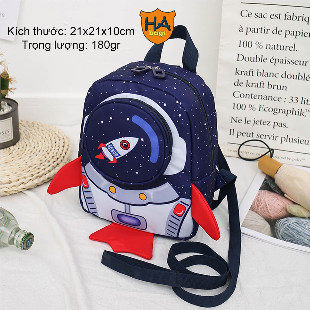 Balo cho trẻ mầm non siêu nhẹ HABAGS  kích thước 21x21x10cm, kiểu dáng tàu vũ trụ, có dây chống lạc HA1008