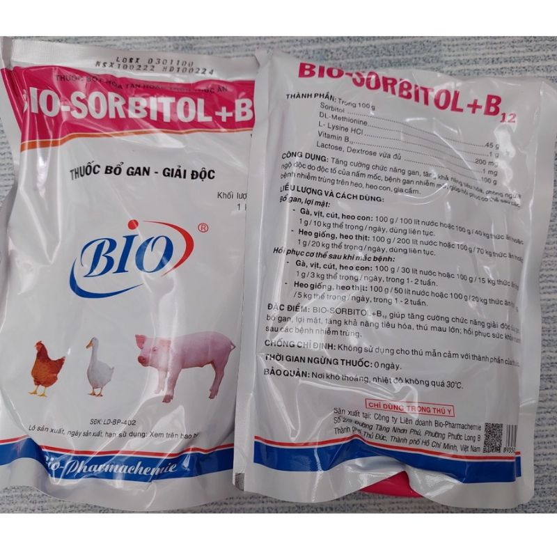 Sorbitol b12 1kg, giải đọc gan thận, bổ gạn lợn gà chó mèo trâu bò dê cừu vịt ngan dê thỏ, heo, chim