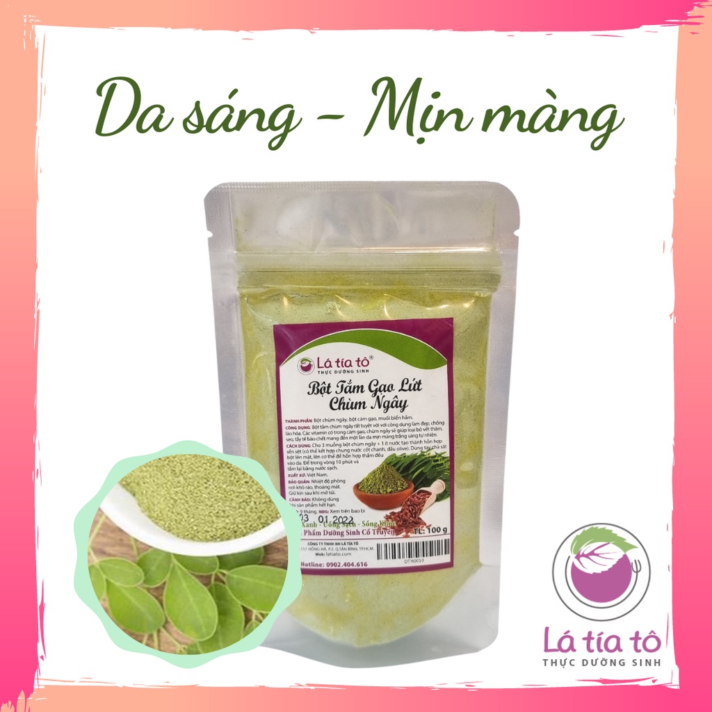 BỘT TẮM CÁM GẠO LÁ CHÙM NGÂY 100gr - LÁ TÍA TÔ