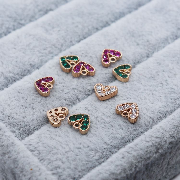 [Little Blu] Mặt Trang Sức Thủ Công Hình Trái Tim Khảm Đá Zircon Bằng Đồng 14k Màu Vàng Đồng Cao Cấp