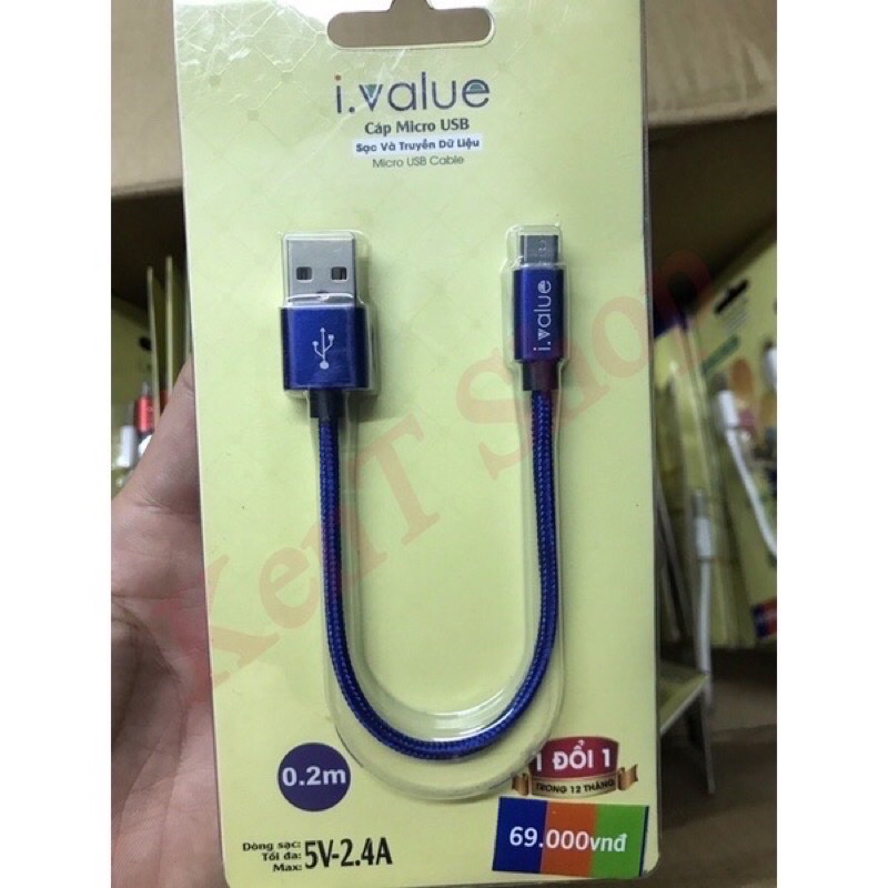 Cáp sạc nhanh ivalue micro ,Type C,Usb 0.2m hàng thanh lý
