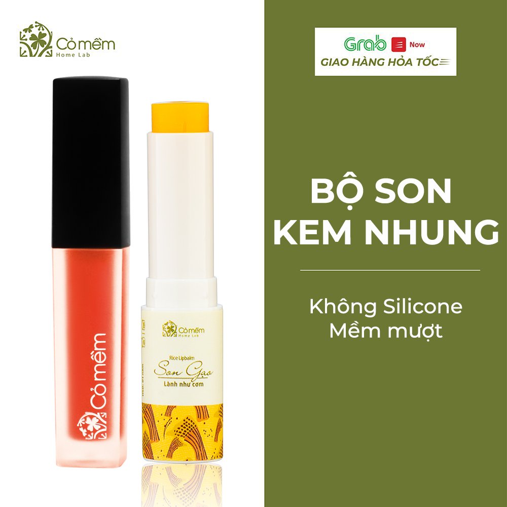 Combo Son Kem Nhung Và Son Dưỡng Không Silicone Mềm Mượt Cỏ Mềm 100g