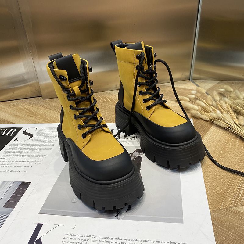 Giày Bốt Martin Mũi Tròn Đế Dày Tăng Chiều Cao Kiểu Anh Thời Trang Mùa Thu 2022 Cho Nữ