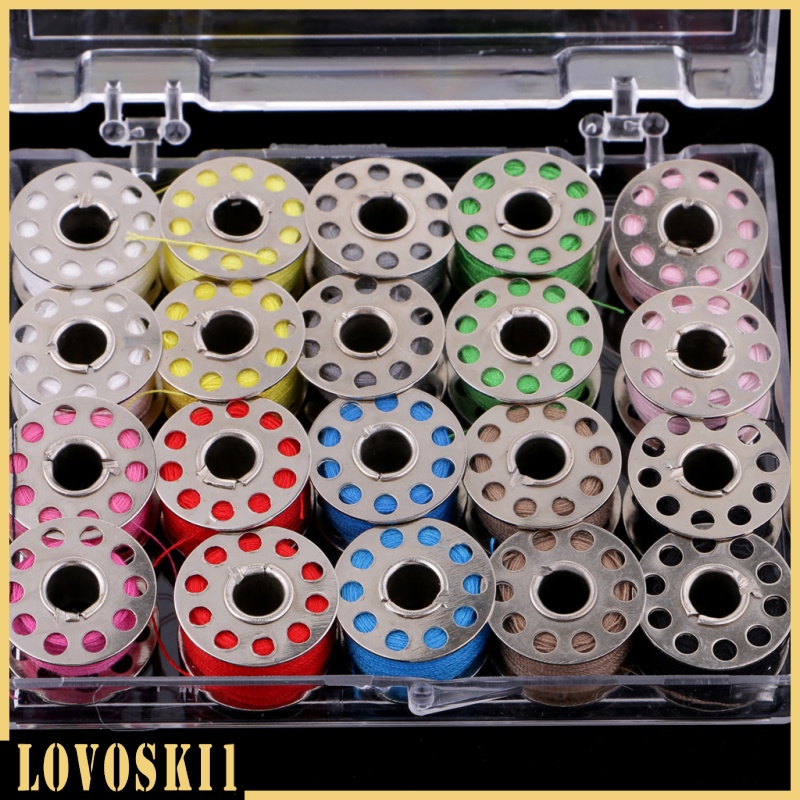 [LOVOSKI1]20pcs Colorful Sewing Threads and Stainless Steel Bobbins DIY Sewing Tools