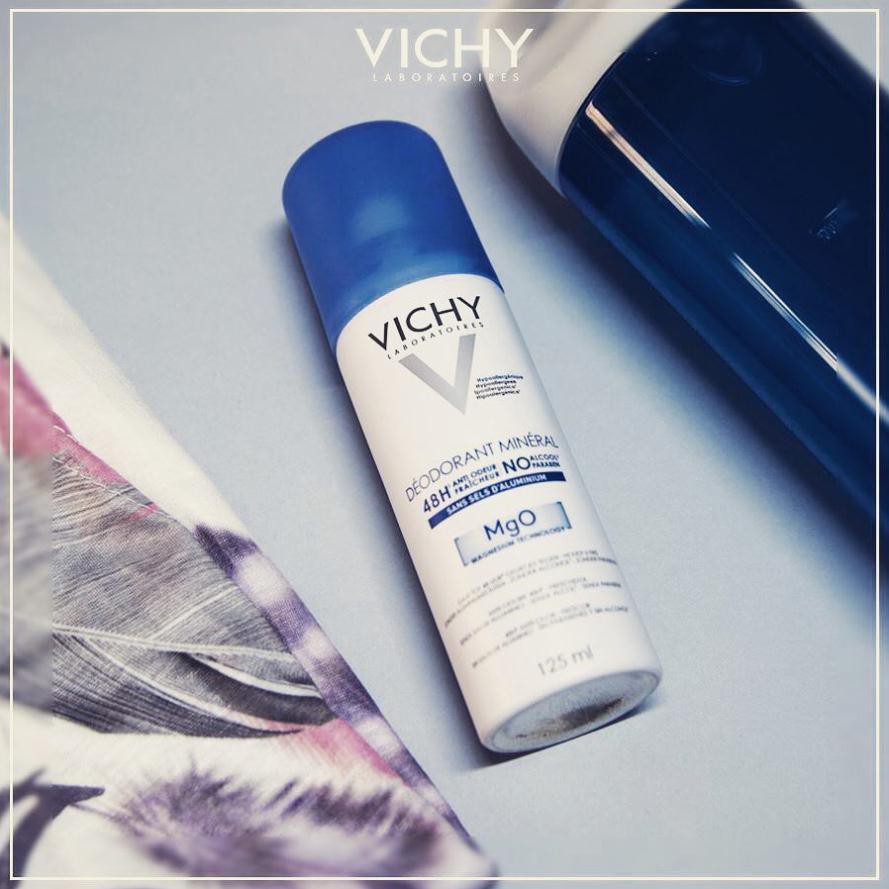 Vichy Desodorant Anti-Transpirant 48h &amp; Déodorant Minéral 48H MgO - Xịt Khử Mùi Vichy 125ml