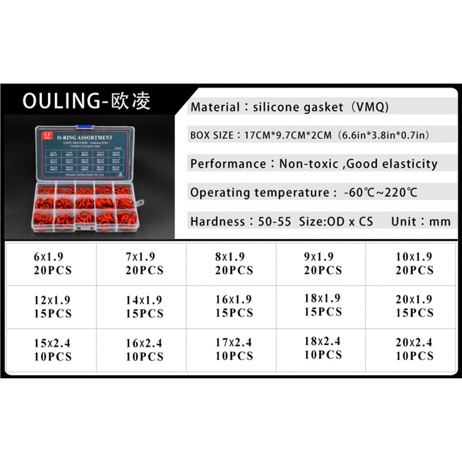 Bộ Vòng Đệm Cao Su Silicon Chữ O NBR VMQ FKM Kèm Vòng Đệm Cao Su