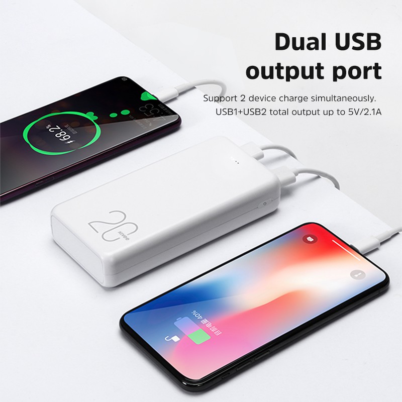 【Gift: USB fan】Sạc dự phòng Kivee 20000mah dung lượng  tích hợp đèn led và cổng USB chất lượng cao