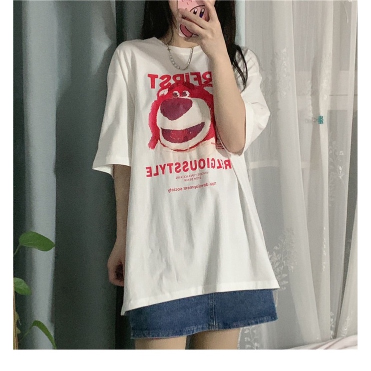 Áo thun cotton tay lỡ dáng rộng uniex mặt gấu vre freesize 38-65kg