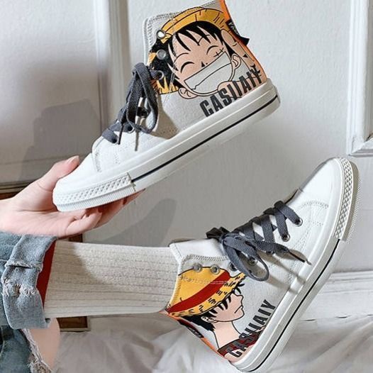 Giày Vải Canvas Cổ Cao In Hình Luffy Trong Phim One Piece Thời Trang Cá Tính Cho Nữ