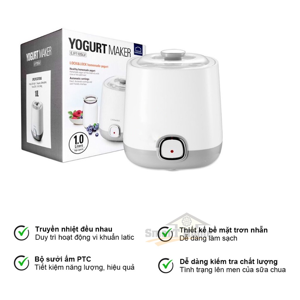 Máy Làm Sữa Chua Lock Lock EJY110SLV , Máy Ủ Sữa Chua Mini Dung Tích 1L Nắp Đậy Trong Suốt - Bảo Hành 12 Tháng