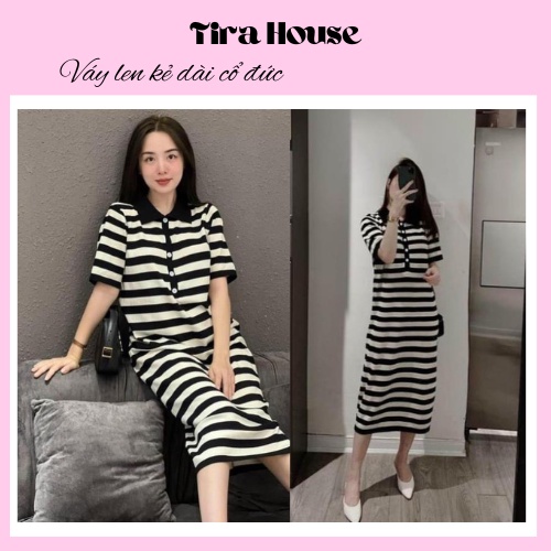 Váy suông len mongtoghi cổ sơ mi, đầm dáng dài form rộng, váy bầu dệt kim freesize VL210 - Tirahouse