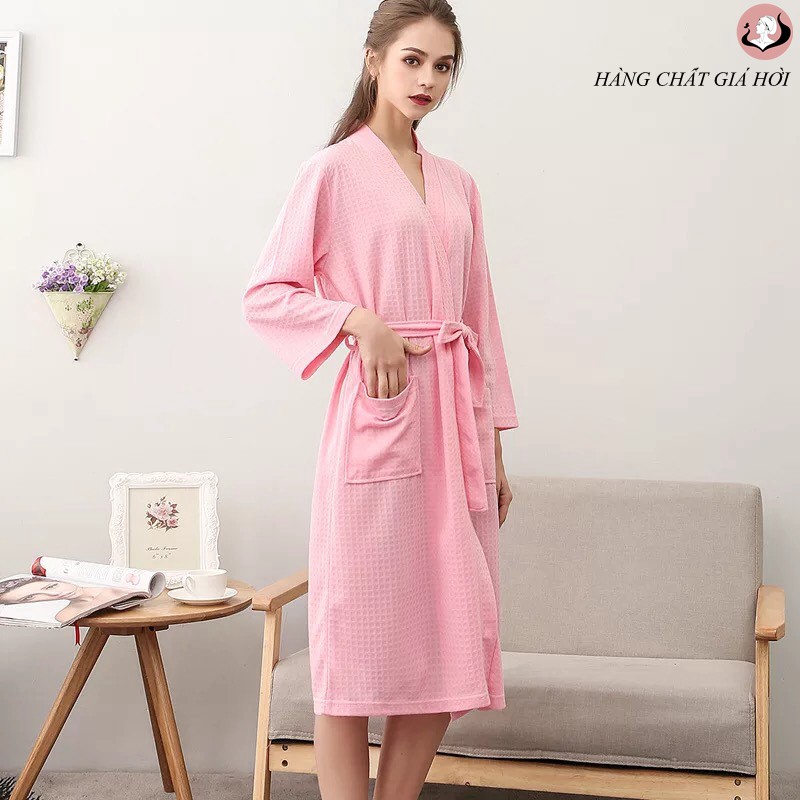 Áo choàng tổ ong, áo choàng tắm khách sạn,  áo 100 % cotton tay dài có đai thắt lưng  - Việt Thư