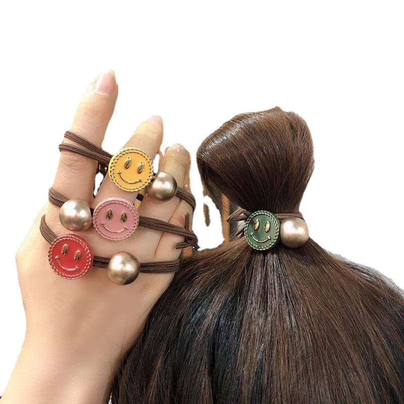 Dây buộc tóc thiết kế phối mặt cười xinh xắn, phong cách thời trang Hàn Quốc