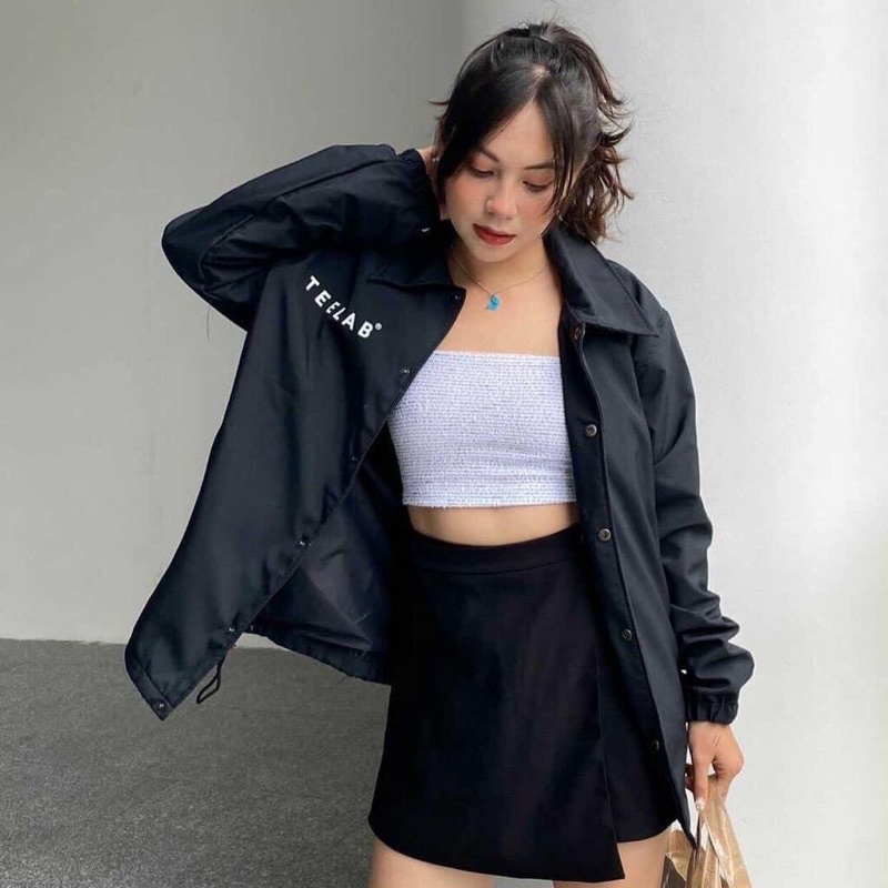 Áo khoác bomber jacket cổ bẻ TEELAB dù 2 lớp SIÊU DÀY form rộng nam nữ