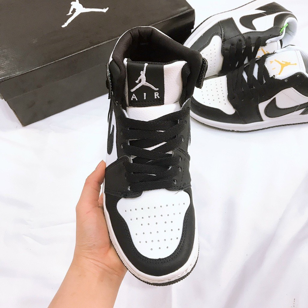 Giày Sneaker Nam Nữ Đen Trắng, Giày Nike Air Jordan 1 JD1 Panda High Cổ Cao Bản Da Xịn H9