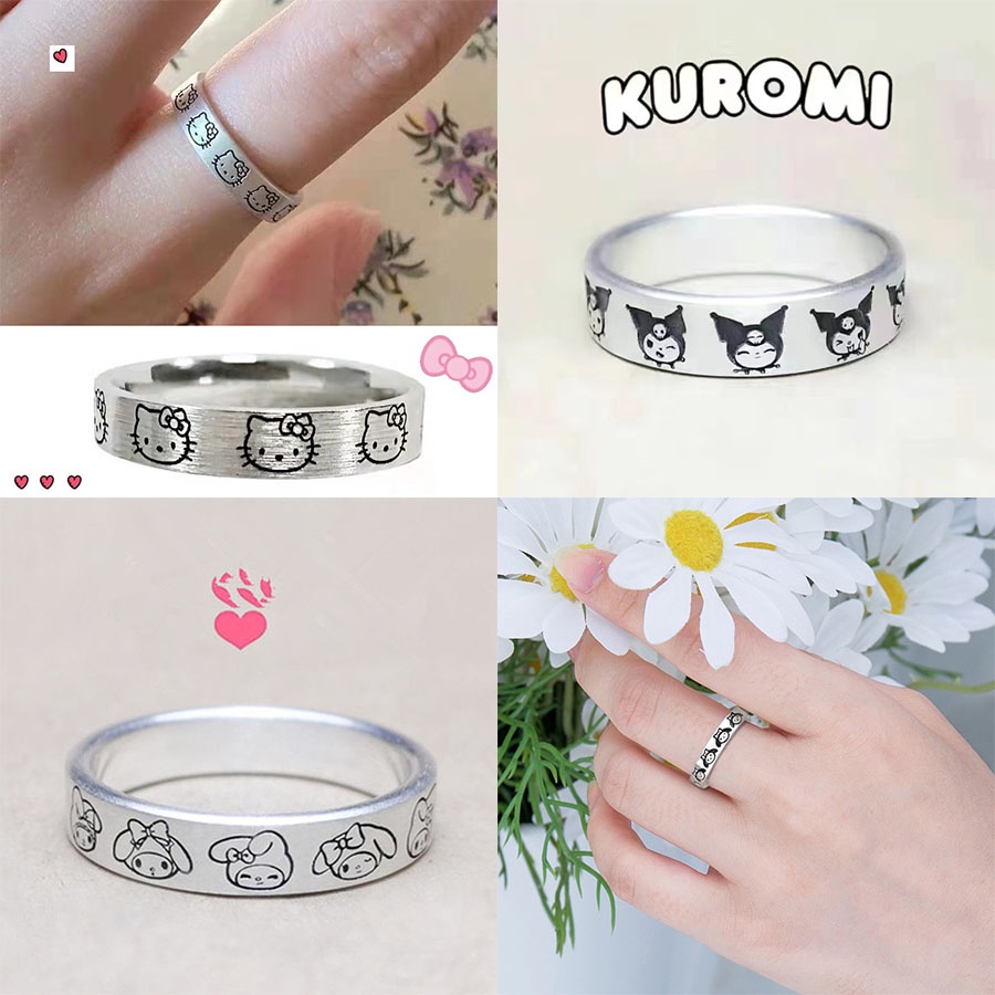 Nhẫn Mạ Bạc 925 Họa Tiết Hello Kitty Dễ Thương