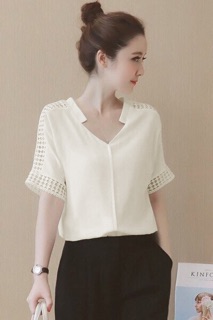 Áo Sơ Mi Nữ Cổ V Phối Ren ( Size M - L) 