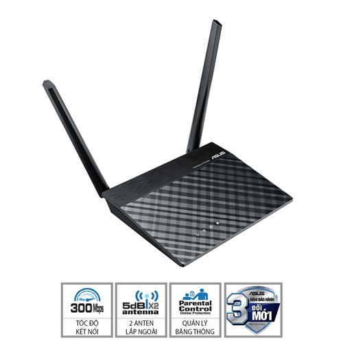 Bộ Phát Wifi Không Dây Asus RT-N12+ 2 Ăng-ten Rời 5dBi Chuẩn N300 Hỗ Trợ Tính Năng Lặp Sóng Băng Tần - Hàng Chính Hãng